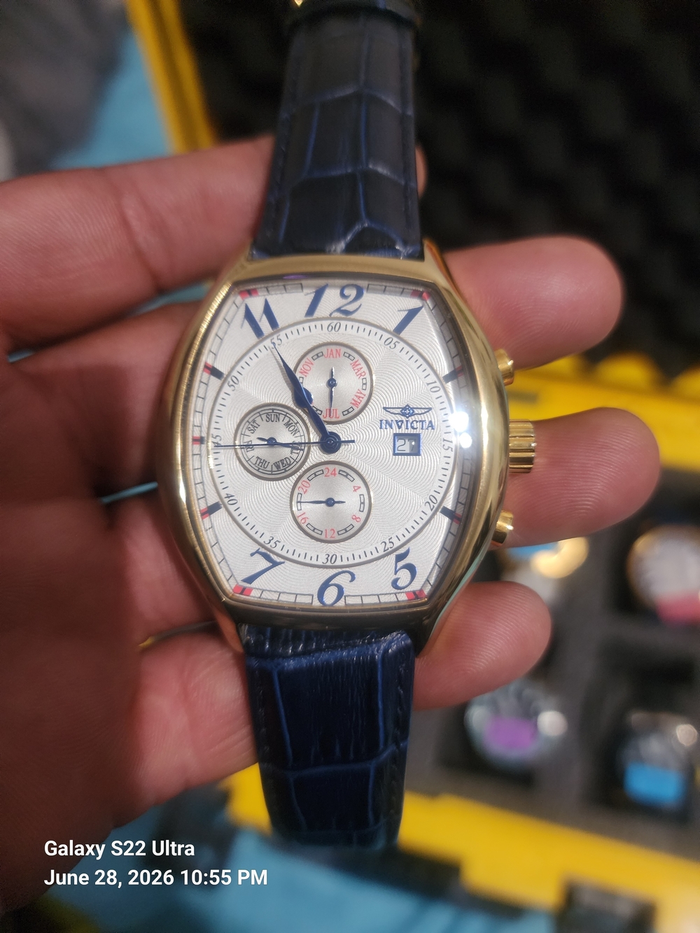 Invicta Specialty Lupah Gold-Tone Tonneau Watch with Blue Strap 47mm